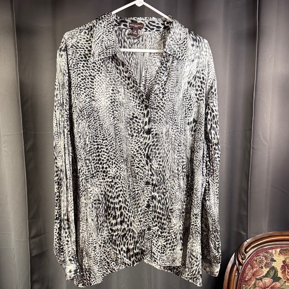 Dana Buchman Black and White Animal Print Button Down Shirt